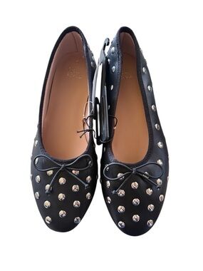 Time and Tru Black Studded Ballet Flats with Bow Detail